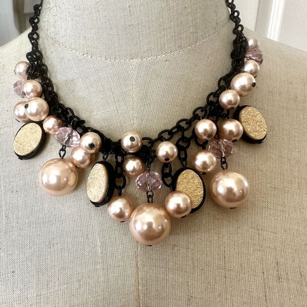 NY Collection faux pearl pink beaded cluster necklace